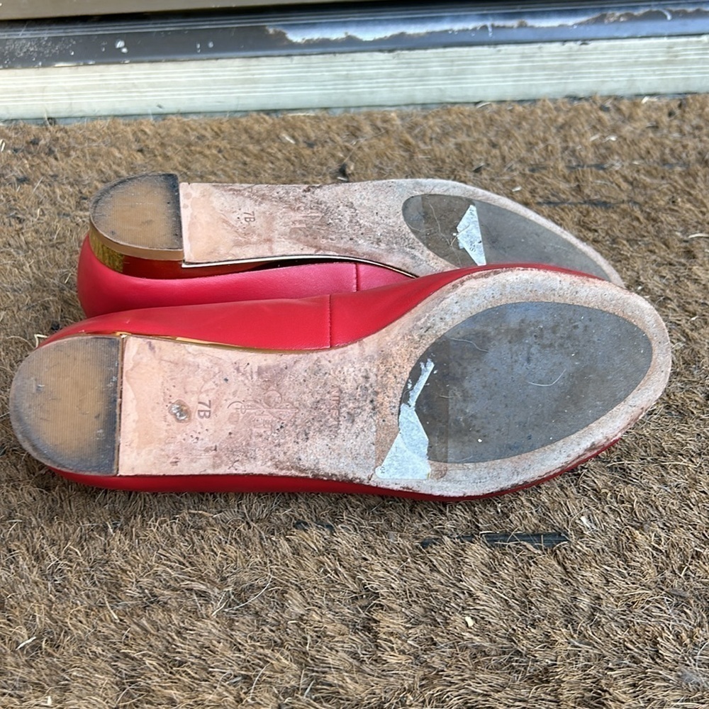 Cole Haan Astoria Open Toe Ballet Flats Size 7 in Cherry Tomato Red - Picture 9 of 10